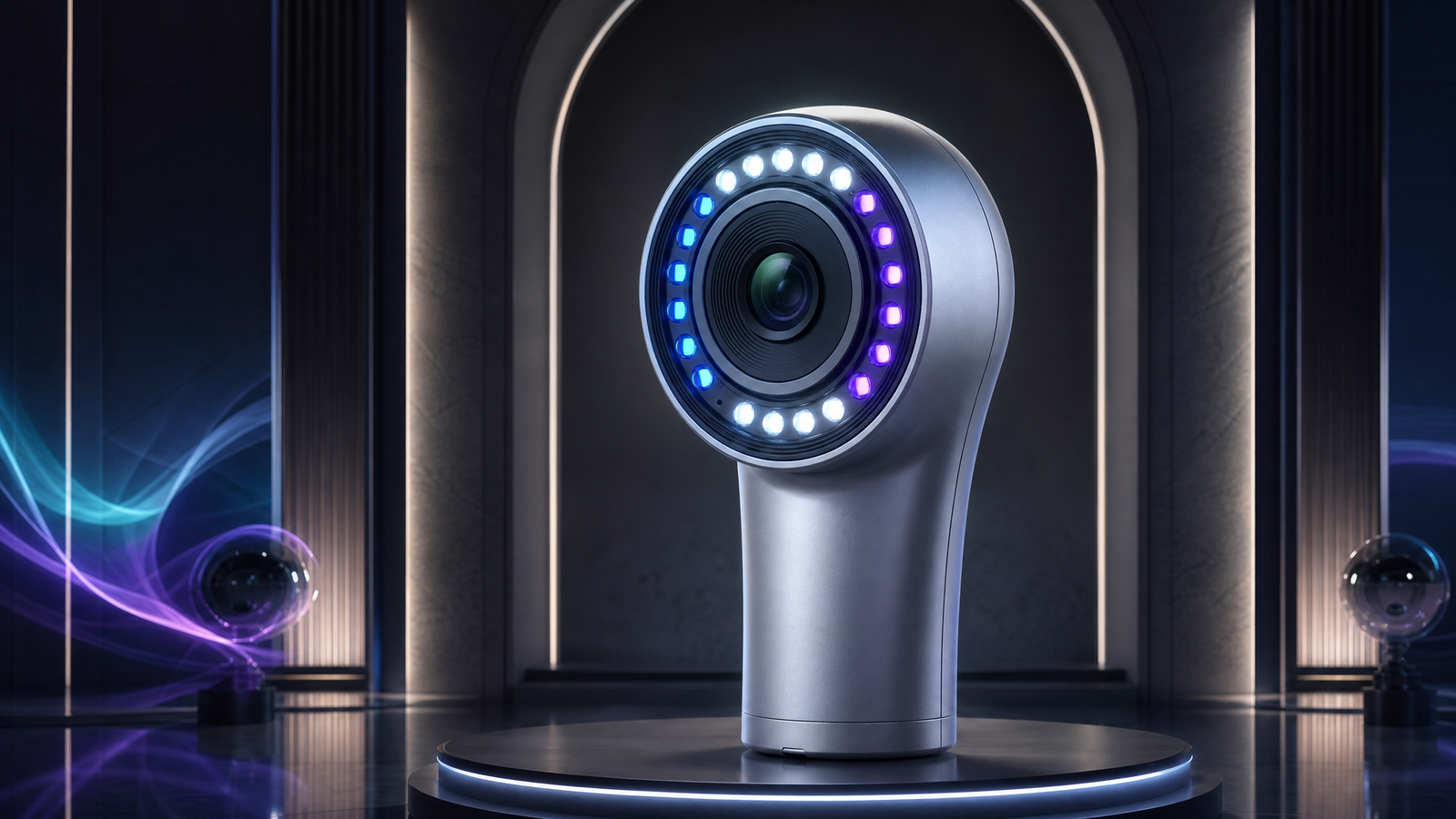 Flagship closing visual of the MAPHS Derma-AI Vision Station in a premium futuristic environment