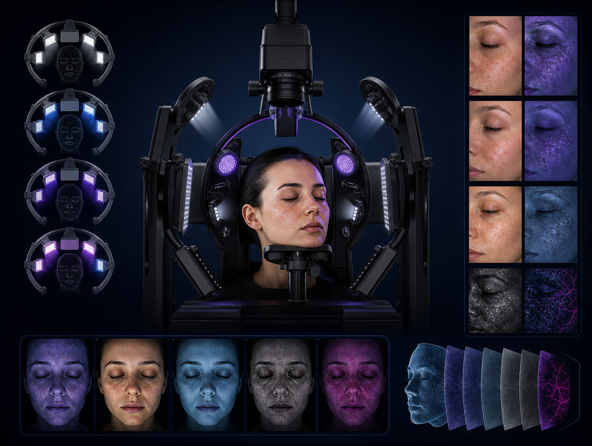 Controlled multi-spectral imaging protocols using cross-polarization and UV light